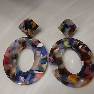 Rainbow Tortoise Shell Acrylic Geometrical Dangle Earrings